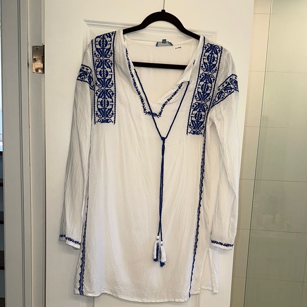 White and Blue Embroidered Tunic
